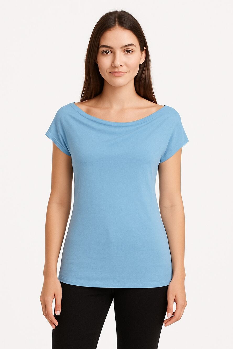 San Francisco City Lights Soft Drape Neck Tee T-Shirt Light Blue Size Large NEW